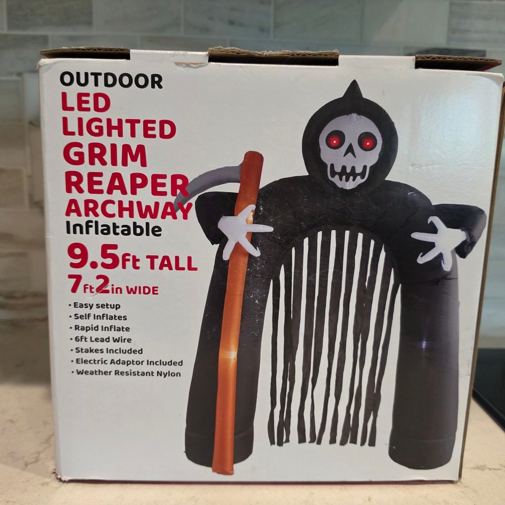 Halloween Grim Reaper Archway Inflatable LED Lighted Black 9.5ft Tall